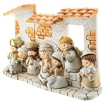 Nativity scene with hut made of resin with 10 characters