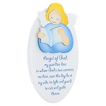 Oval ornament with blue reading angel prayer
