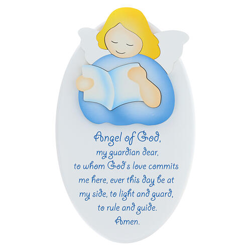 Oval ornament with blue reading angel prayer