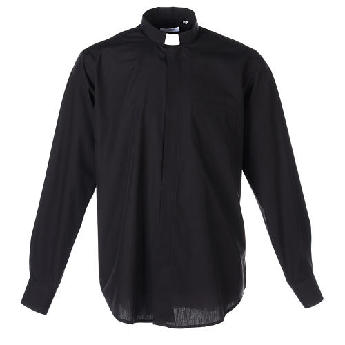 long sleeved clergy shirt in black cotton blend