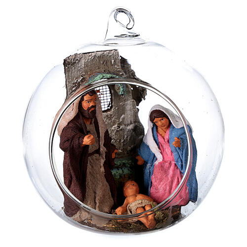 holy family statue in glass ball 7 cm neapolitan nativity