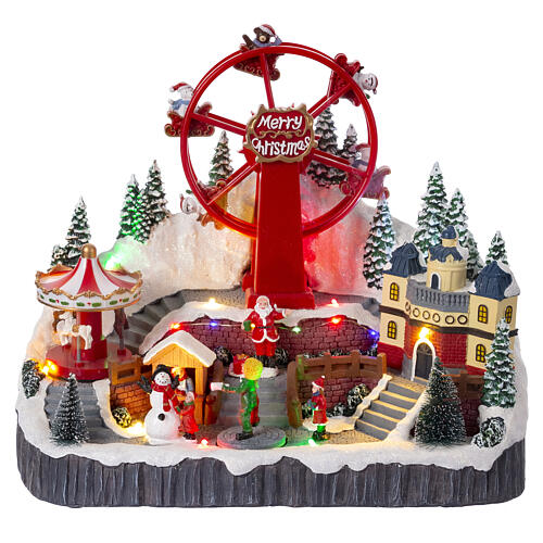 lighted christmas village with ferris wheel 30x35x25 cm