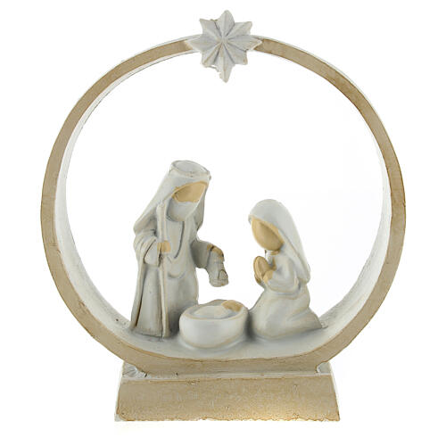 modern nativity scene holy family round stable in resin 10x10x5 cm