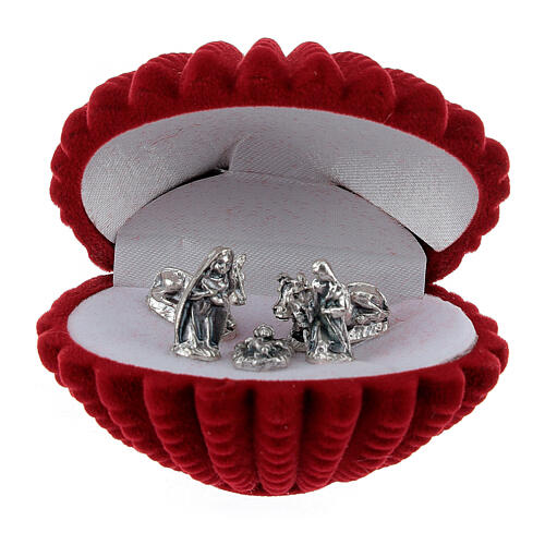 shell nativity box set in red velvet