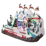 snowy mountain village santa claus in flight