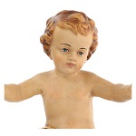 Baby Jesus wooden figurine with opened arms and golden drape